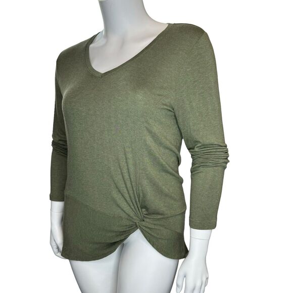 CABI 3623 Size L Reveal Tee Army Green Twisted Knot‎ Hem Long Sleeves Soft Knit - Picture 1 of 8